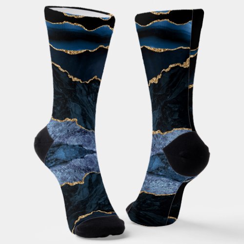 Agate Navy Blue Gold Marble Gemstone Socks