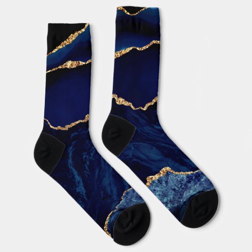 Agate Navy Blue Gold Marble Gemstone Socks Gift