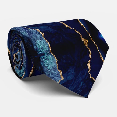 Agate Navy Blue Gold Marble Modern Neck Tie