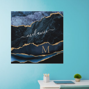Agate Navy Blue Gold Marble Wall Decal Letter Name