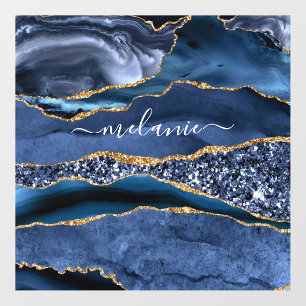 Agate Navy Blue Gold Marble Your Name Floor Decals