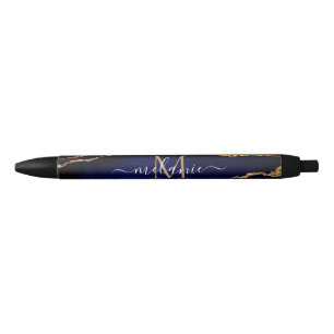 Agate Navy Blue Gold Marble Your Name Letter Pen