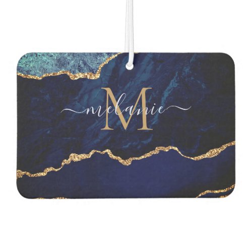 Agate Navy Blue Gold Monogram Name Air Freshener