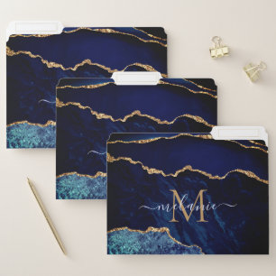 Agate Navy Blue Gold Monogram Name File Folder