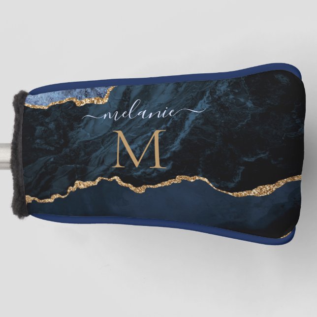Agate Navy Blue Gold Name Letter Golf Head Cover (Front)