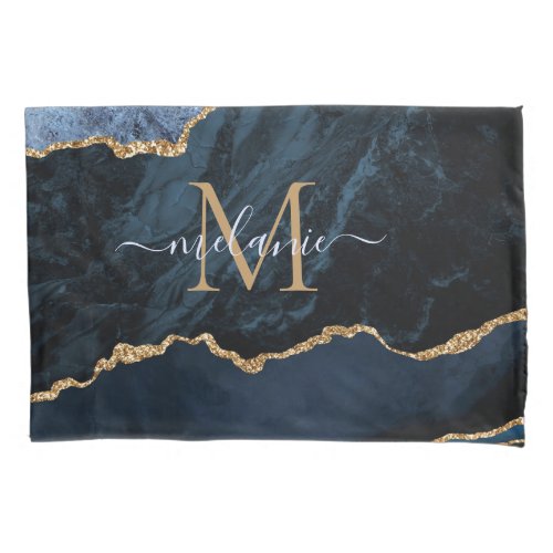 Agate Navy Blue Gold Name Letter Pillow Case