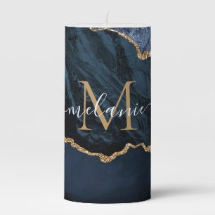Agate Navy Blue Gold Your Letter Name Candle Gift