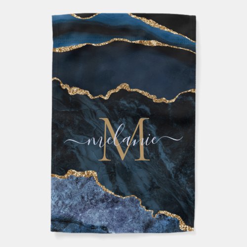 Agate Navy Blue Gold Your Letter Name Garden Flag