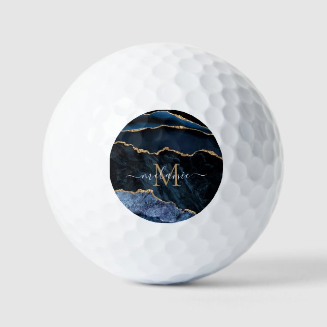 Agate Navy Blue Gold Your Name Letter Golf Balls (Front)