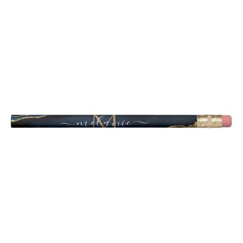 Agate Navy Blue Gold Your Name Letter Pencil