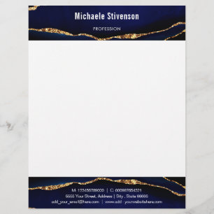 Agate Navy Blue Gold Your Personalized Letterhead