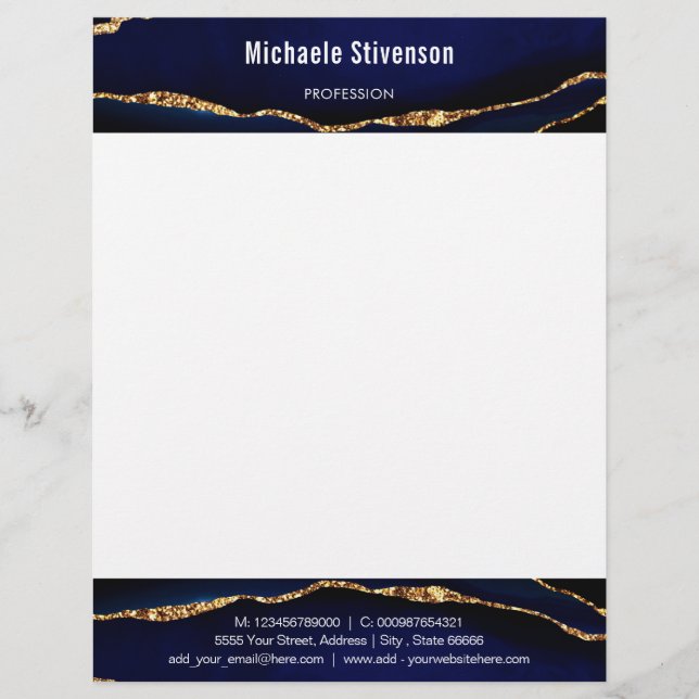 Agate Navy Blue Gold Your Personalized Letterhead (Front)