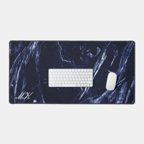Agate Navy Blue Marble Custom Name Letter  Desk Mat