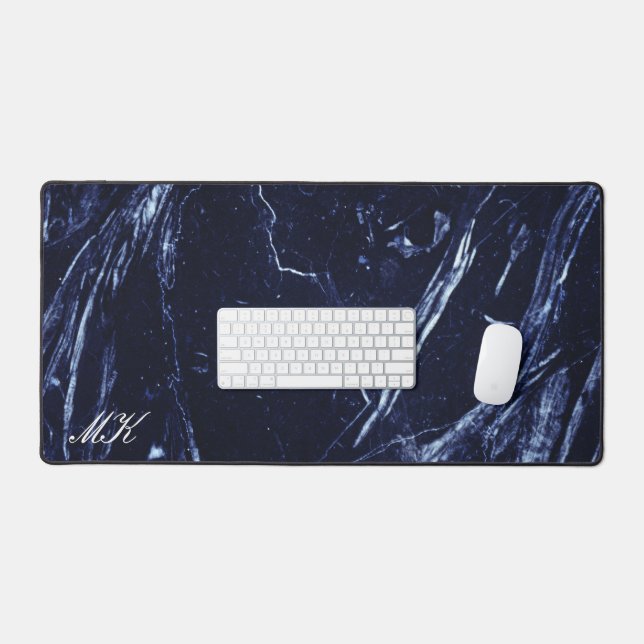 Agate Navy Blue Marble Custom Name Letter  Desk Mat (Keyboard & Mouse)