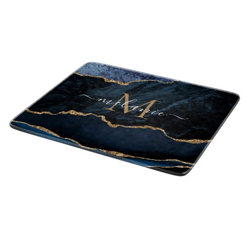 Agate Navy Blue Marble Name Letter Cutting Board