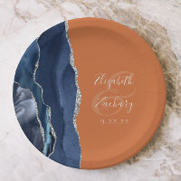Agate Navy Blue Silver Burnt Orange Wedding