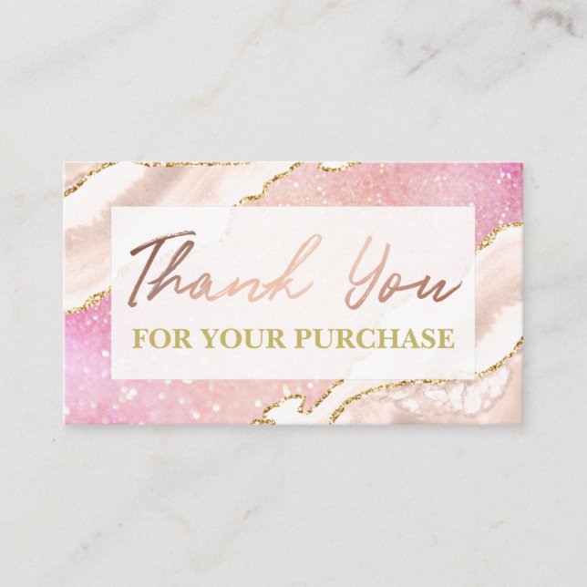 Agate On Pink Glitter Thank You For Your Purchase Business Card (Front)