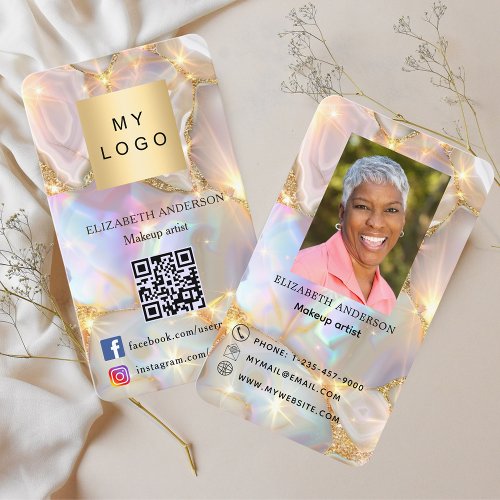 Agate opal geode logo photo Qr code social media Business Card