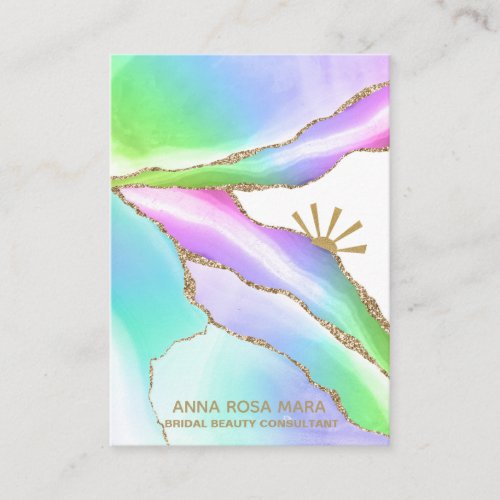  Agate Pastel Rainbow Gold Glitter Veins Business Card