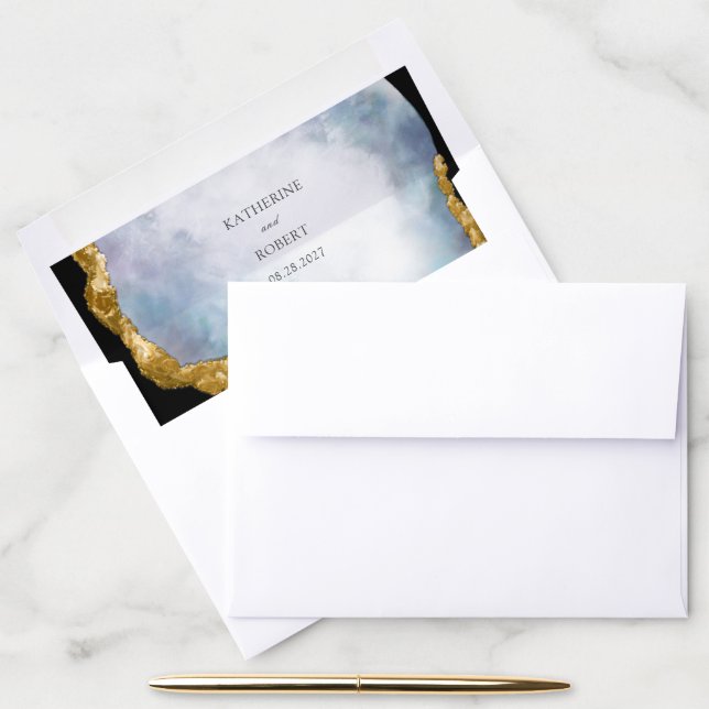 Agate Pearl Gold Wedding Envelope Liner (Desk)