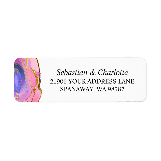Agate Pink Watercolor Ombre Modern Gold Address Label (Front)