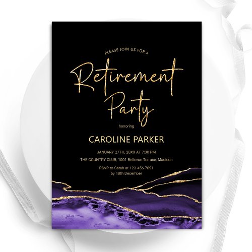 Agate Purple Black Gold Retirement Party Invitation