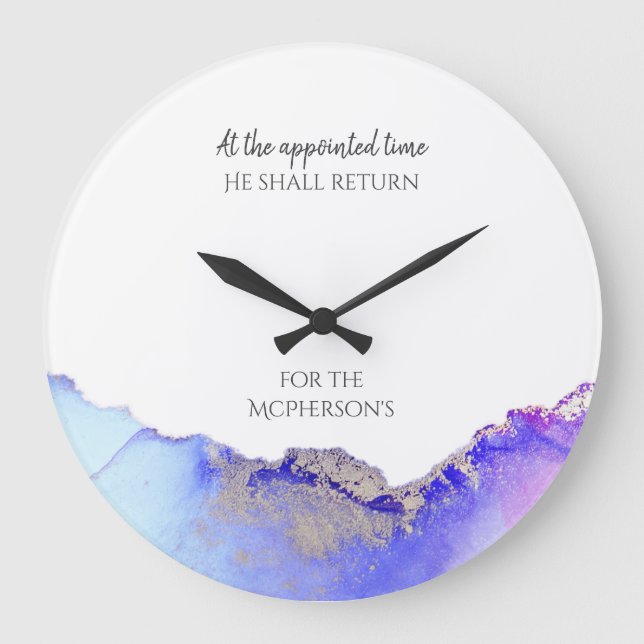 Agate Purple Blue Bible Quote Personalized Large Clock (Front)
