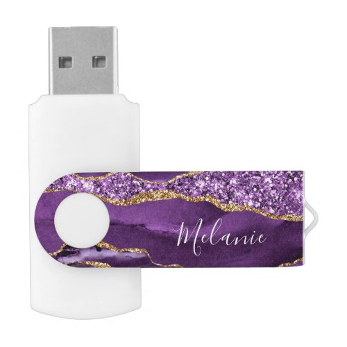 Agate Purple Glitter Custom Name Flash Drive Gift