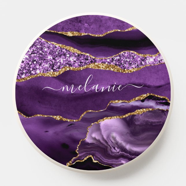 Agate Purple Glitter Marble Cutom Name PopSocket (Popsocket)