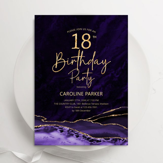 Agate Purple Gold 18th Birthday Invitation (Creator Uploaded)