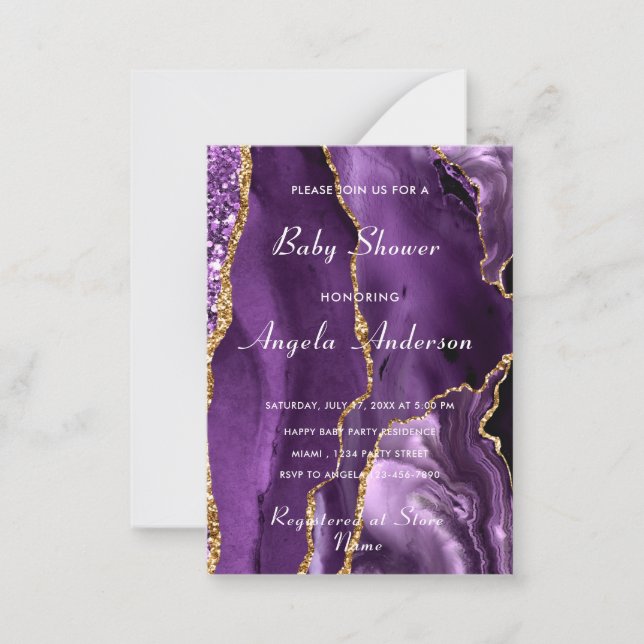 Agate Purple Gold Baby Girl Shower Invitation (Front)