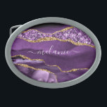 Agate Purple Gold Belt Buckle with Custom Name<br><div class="desc">Personalized Custom Name Belt Buckle with Agate Purple Violet Gold Glitter Geode Marble Belt Buckles - Your Birthday - Anniversary or Wedding Gift / Suppliest - Add Your Name - Text or Remove - Make Your Special Gift - Resize and move or remove and add text / elements with Customization...</div>