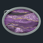 Agate Purple Gold Belt Buckle with Custom Name<br><div class="desc">Personalized Custom Name Belt Buckle with Agate Purple Violet Gold Glitter Geode Marble Belt Buckles - Your Birthday - Anniversary or Wedding Gift / Suppliest - Add Your Name - Text or Remove - Make Your Special Gift - Resize and move or remove and add text / elements with Customization...</div>