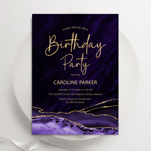 Agate Purple Gold Birthday Any Age Invitation