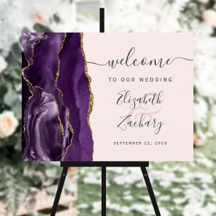 Agate Purple Gold Blush Wedding Welcome Sign