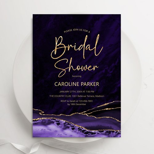 Agate Purple Gold Bridal Shower Invitation