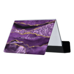 Agate Purple Gold Custom Name Business Card Holder