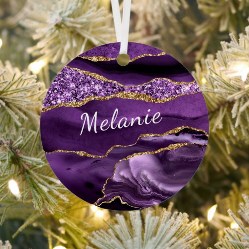 Agate Purple Gold Custom Name Christmas Ornament