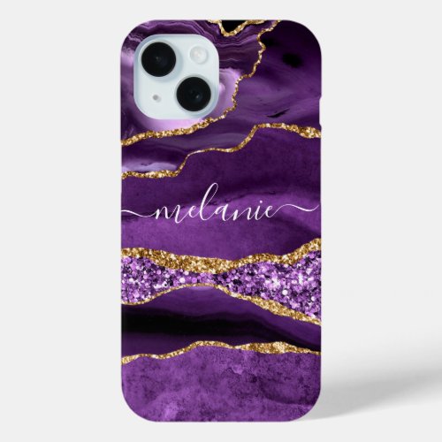 Agate Purple Gold Custom Name iPhone Case