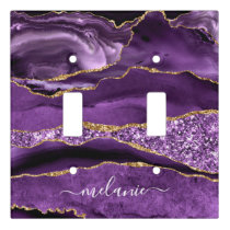 Agate Purple Gold Custom Name Light Switch Cover