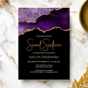 Agate Purple Gold Dark Sweet 16 Birthday Party Invitation