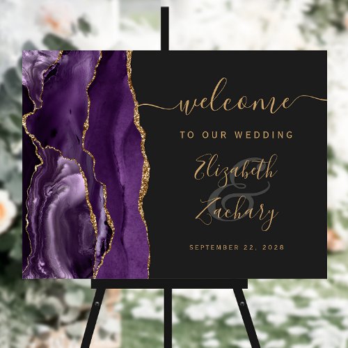 Agate Purple Gold Dark Wedding Welcome Foam Board
