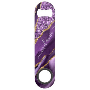 Agate Purple Gold Glitter Custom Name Bar Key