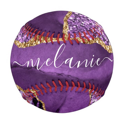 Agate Purple Gold Glitter Custom Name Baseball