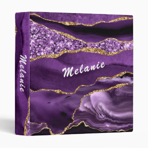Agate Purple Gold Glitter Custom Name Binder Gift