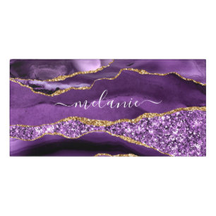 Agate Purple Gold Glitter Custom Name Door Sign