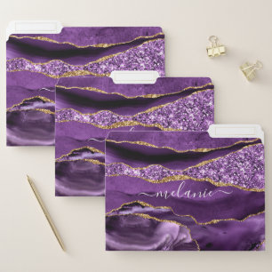 Agate Purple Gold Glitter Custom Name File Folder