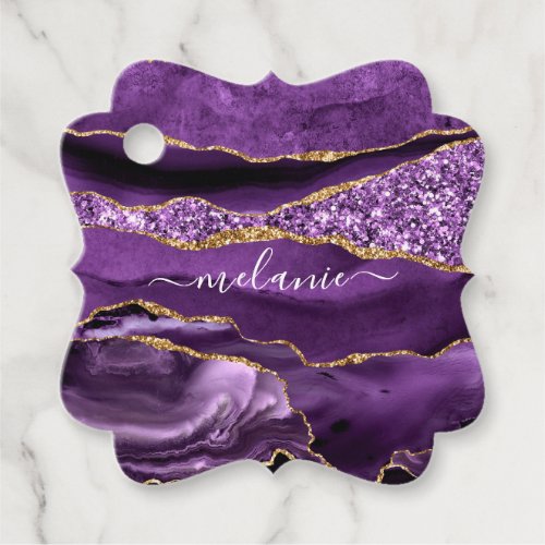 Agate Purple Gold Glitter Custom Name Gift Tags