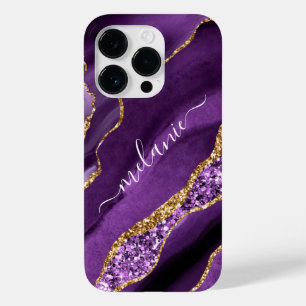 Agate Purple Gold Glitter Custom Name iPhone Case