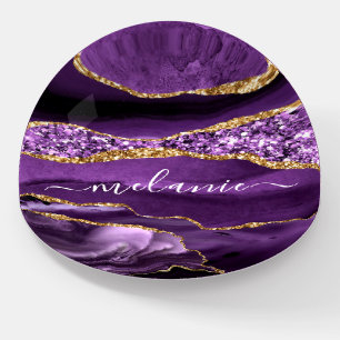 Agate Purple Gold Glitter Custom Name Paperweight